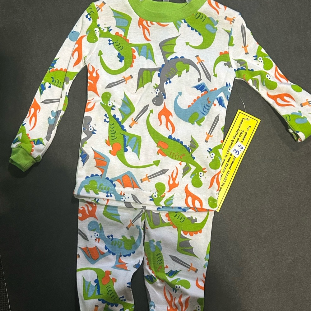 Dinosaur Print Kids Pajamas - Green, Blue, Orange boys 12 months